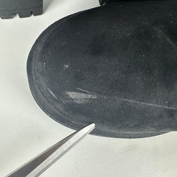 Forever 21 Womens Lace-Up Chunky Heel Fleece Faux Suede Black/Beige Booties 6 - Picture 9 of 10